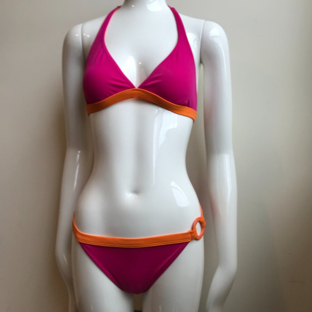 Billabong BLUE CRUSH era Vintage bikini solid Orange & Pink halter heart RARE
